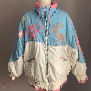 Vintage cabin creek wolf/moon/rain deer puffer jacket